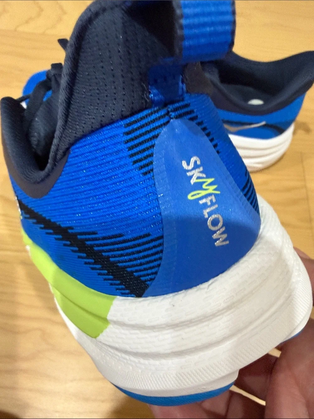 Hoka Men SkyFlow Blue with Neon Green Accent Running Sneakers